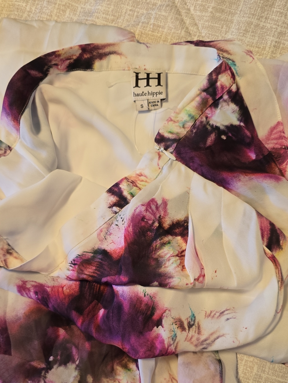 Haute Hippie White Skirt with Purple Floral Watercolor Print